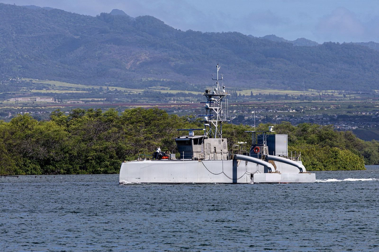 Sea Hunter unmanned surface vessel — a stealth drone ship — underway at sea
